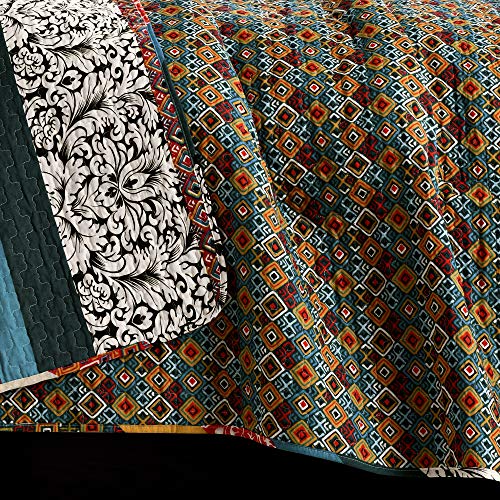 Lush Decor Boho Stripe Reversible Cotton Quilt Set King Turquoise & Tangerine 3-Piece