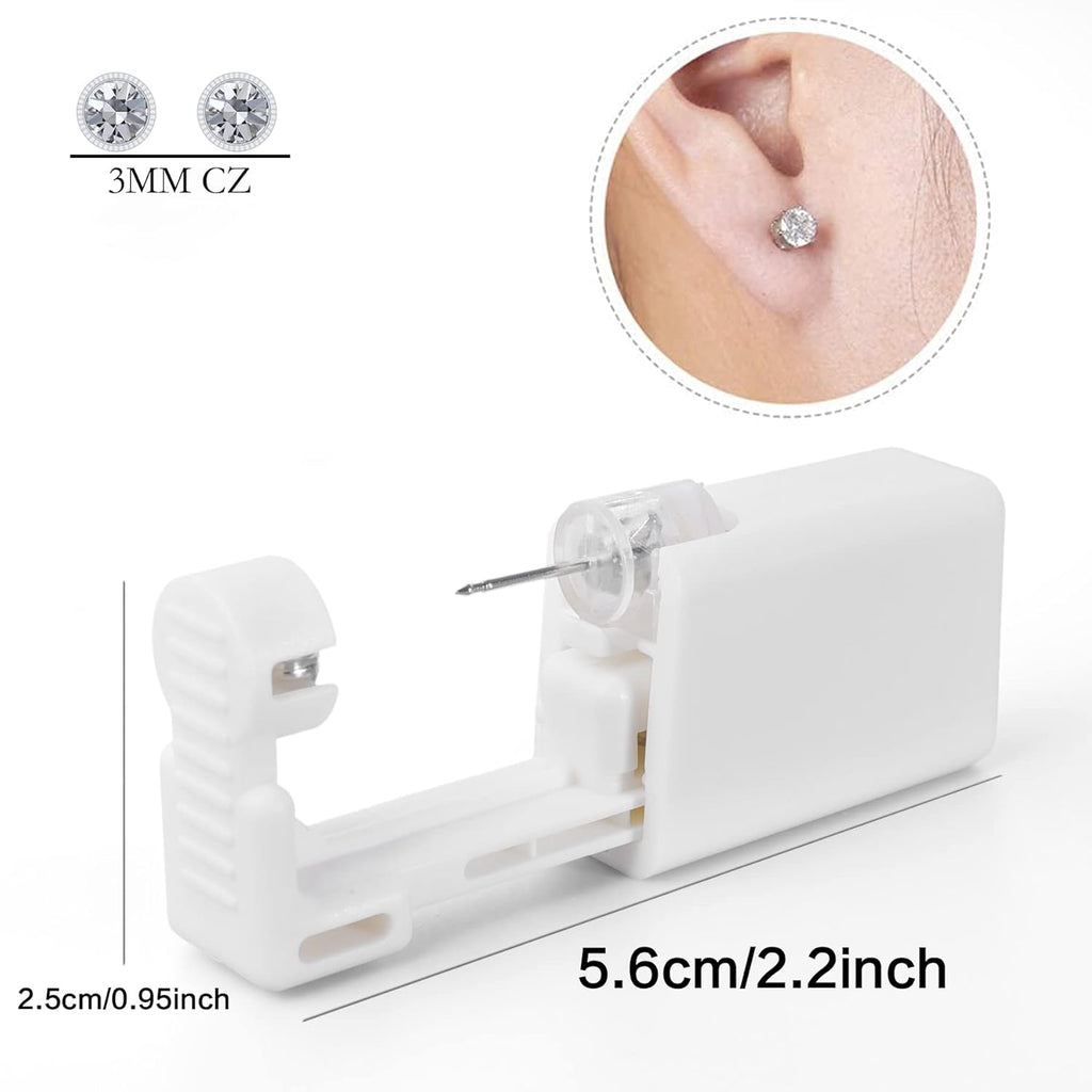 Ear Piercing Kit, Anzero 2 Pcs Disposable Ear Piercing Gun with Preloaded Ear Stud, at Home Self Ear Piercing Gun Kit - 5MM Earrings Stud