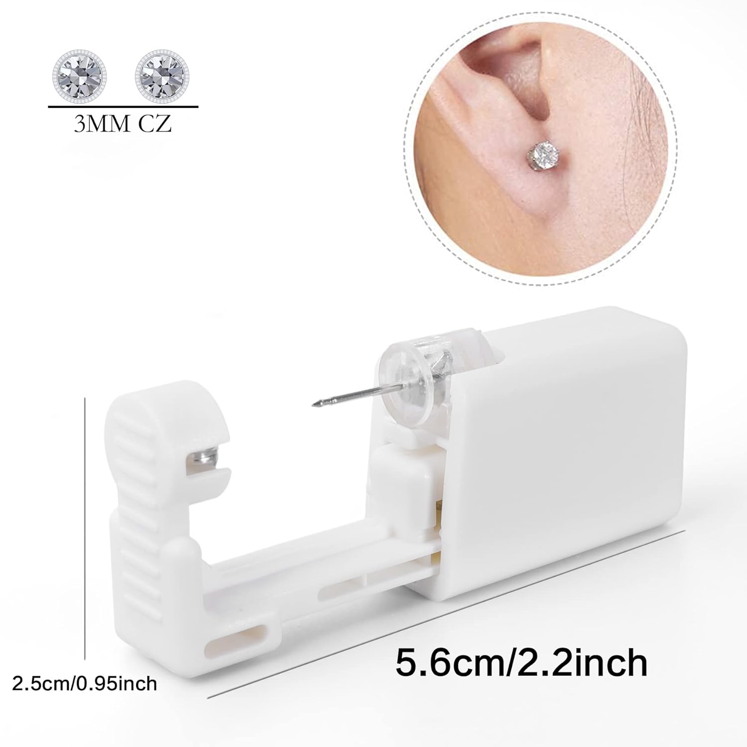 Ear Piercing Kit, Anzero 2 Pcs Disposable Ear Piercing Gun with Preloaded Ear Stud, at Home Self Ear Piercing Gun Kit - 5MM Earrings Stud