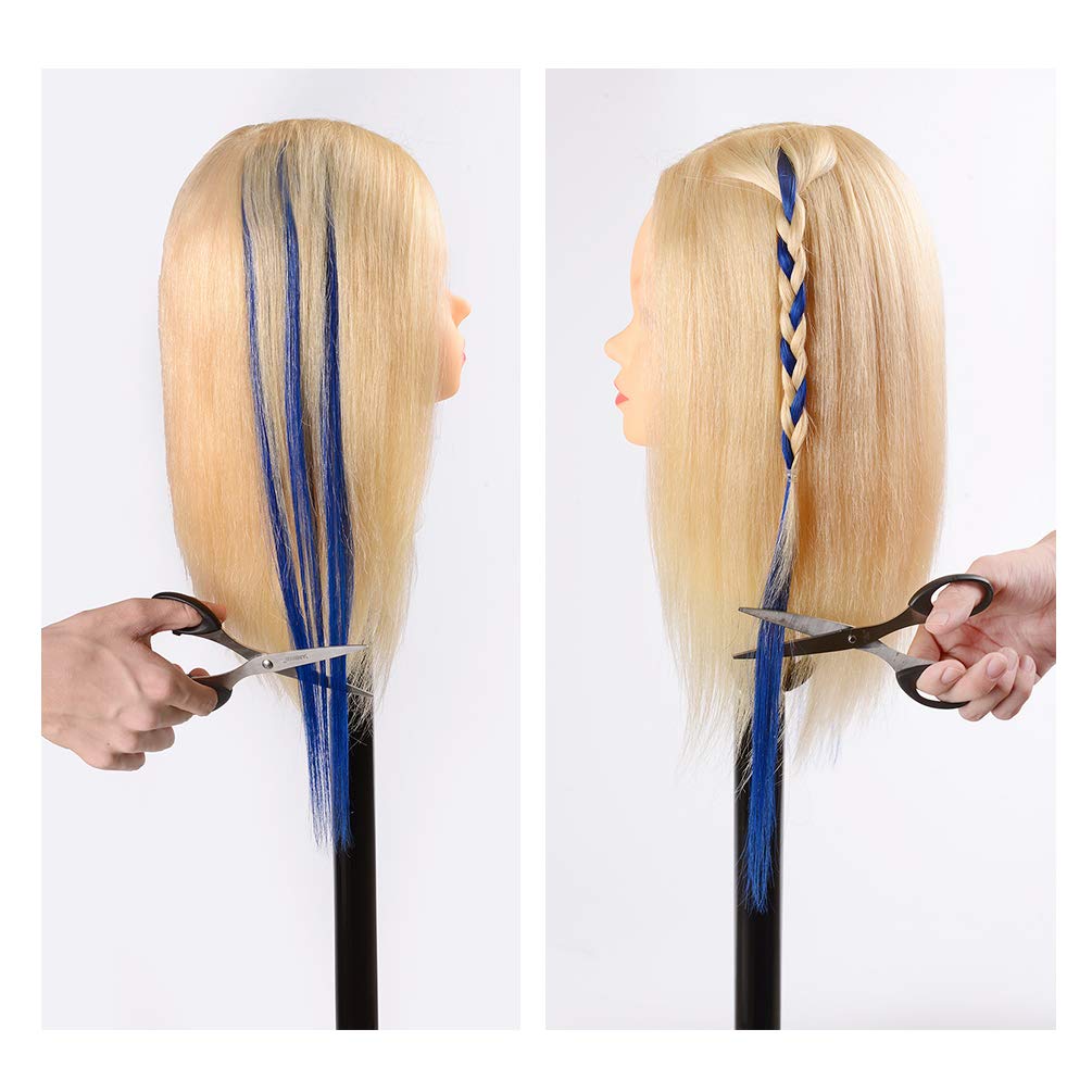 Winsky Blue Clip in Hair Extensions 100% Real Human Hair - Straight Highlights Colored Clip on Christmas Hairpieces 5 Pieces/Set (18inch, Blue)