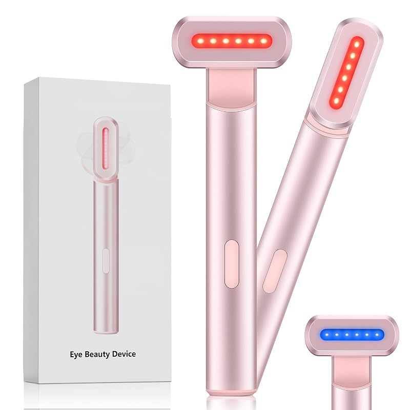 4-in-1 Light Therapy Wand for Face & Neck, Red Light + Microcurrent Eye Massager (2 Colors Led Light)