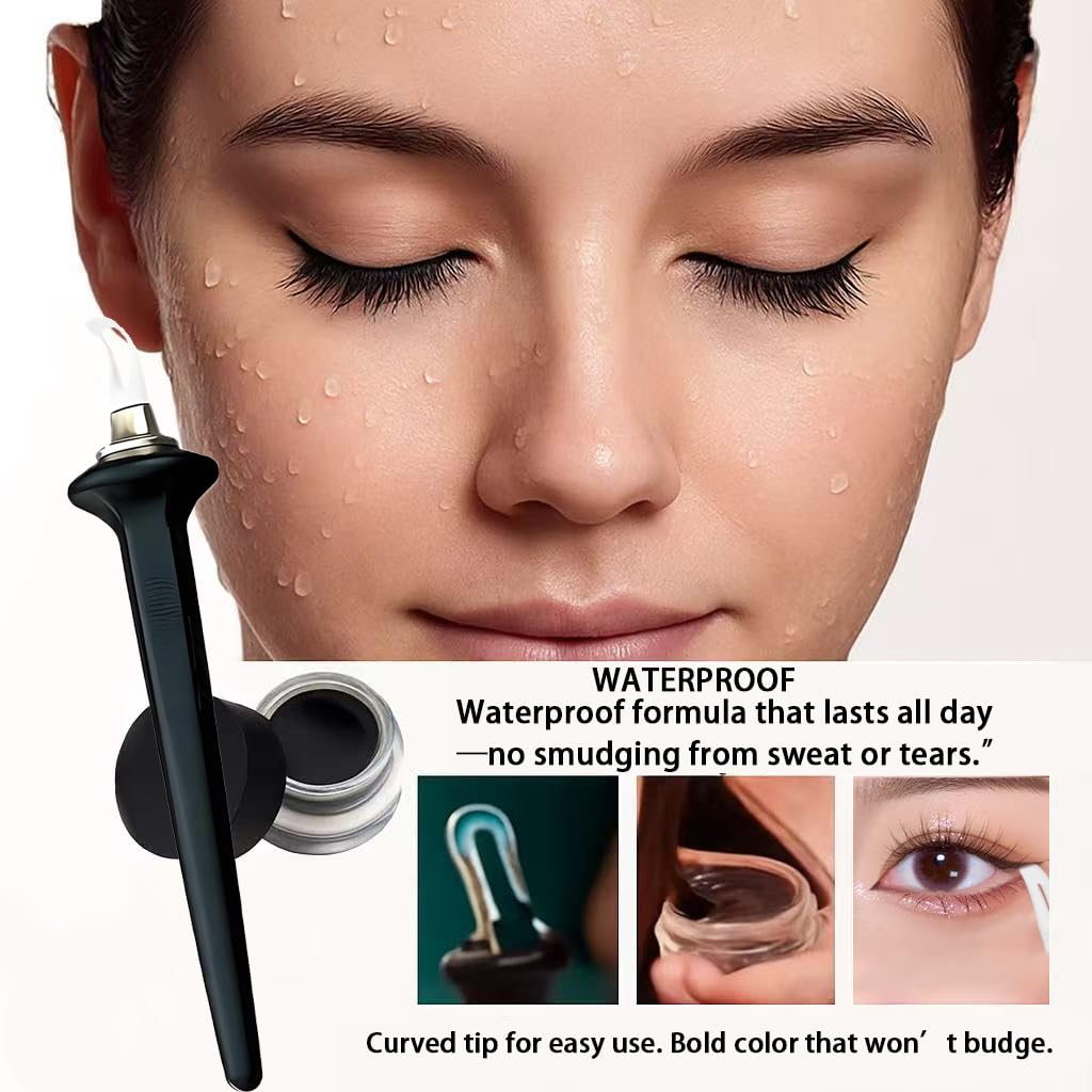 Silicone Eyeliner Pen Set - Quick-Drying Brush Set, Paired With Waterproof Black And Brown Gel Cream - Easy, Streak-Free Application Design Suitable For Beginners And Professionals Alike. (Blue)