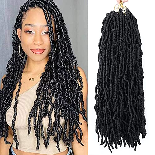 Violet 18 Inch New Faux Locs Crochet Hair Soft Locs Crochet Hair Natural Faux Braids Pre-looped Synthetic Afro Roots Braid For Black Women (18Inch, 6Packs, 1B)