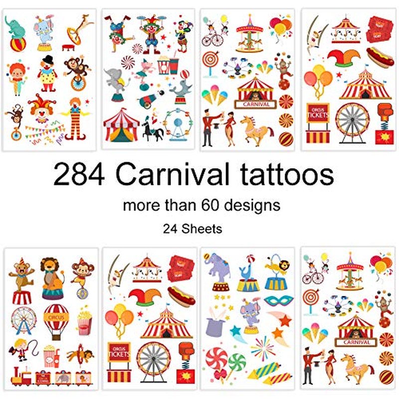 284 PCS CupaPlay Circus Temporary Tattoos - Carnival Baby Shower/Birthday Party Supplies Under the Big Top Party Goodie Bag Stuffers Favors(24 Sheets)