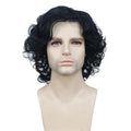 Aimole 12" Long Curly Men Wig - Black with Bangs, Synthetic High Temp Fiber, Cosplay