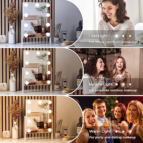 ZL ZELing White Vanity Mirror with Lights, Dimmable 3-Color Touch Screen, 360° Rotation