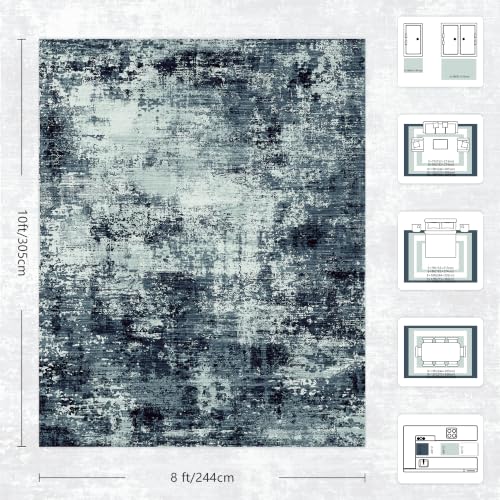 8' x 10' Blue Modern Abstract Washable Rug - Non-Slip Low Pile Floor Carpet for Living Room, Bedroom, Office, Nursery - C-dark Blue