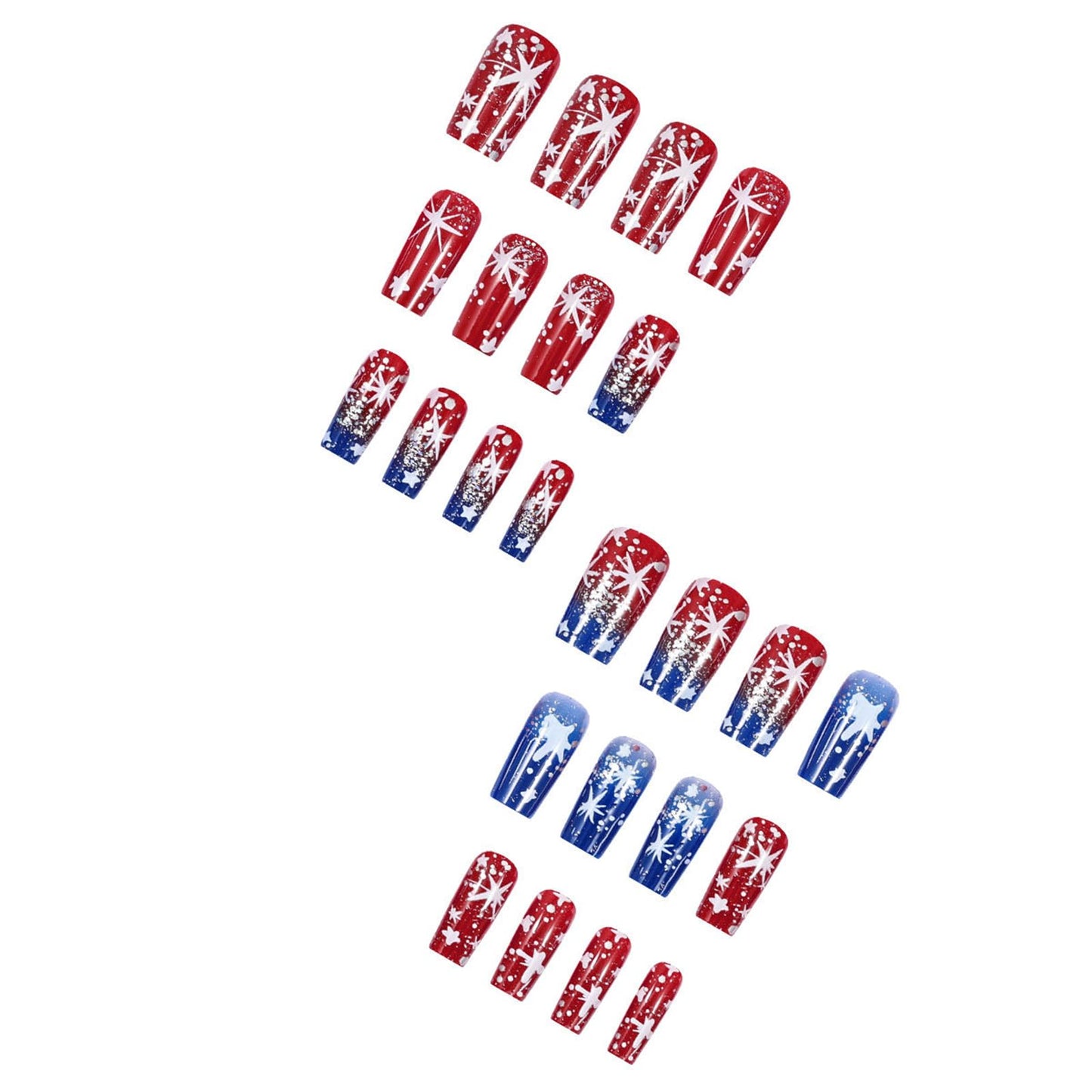 24Pcs Independence Day Gradient Press on Nails Medium Square 4th of July Glitter Stars Fake Nails patriotic Design False Nails Full Cover Stick on Nails Memorial Day Nails for Women Nail Decoration