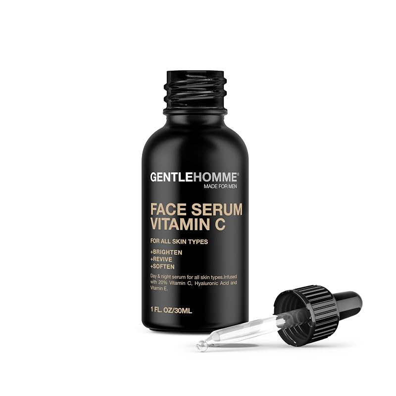 Vitamin C Face Serum for Men – 20% Vitamin C with Hyaluronic Acid & Vitamin E, Day & Night, 1oz