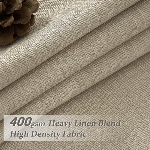 Natural Linen Room Darkening Curtains 40W x 108L Set of 2 - Neutral Blackout Drapes with Back Tab