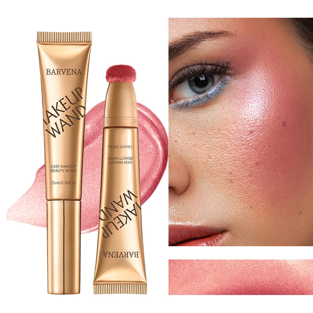 BARVENA Liquid Highlighter Wand，Liquid Highlighter Makeup Wand For Luminous, Glowing Skin, Buildable Formula, Vegan & Cruelty-Free Highlighter stick (Blooming Pink)