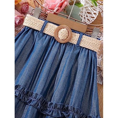 OYOANGLE Girl's Cute High Elastic Waist Frill Trim A Line Flared Swing Flowy Midi Skirt