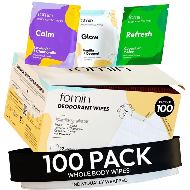 Travel Deodorant Wipes for Women & Men - Variety Pack 50 Count x 2