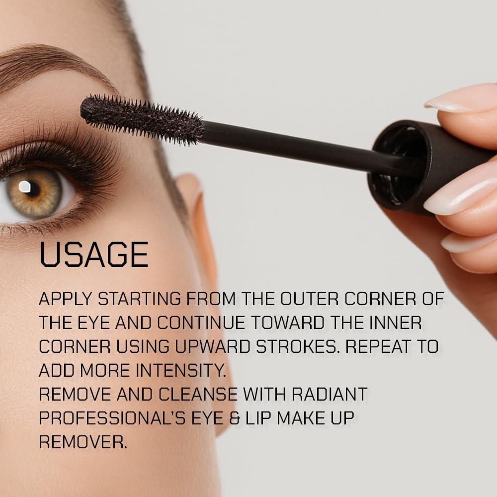 Radiant Professional Studio Perfect Mascara Volume and Length – Smudge-Proof, Cruelty Free, Lengthening Mascara with Silicone Brush & Natural Wax – Green (05), 0.30 oz