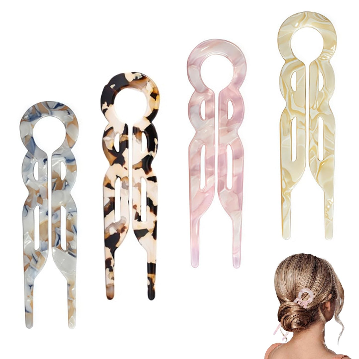 4PCS U-Shaped French Hair Pins for Women - Acetate Hair Clips for Thick, Thin, Fine Hair - Decorative Bun Styling Barrettes in Black & Blonde(A)