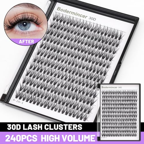 Bodermincer Lash Extension 240pcs D Curl 30D Cluster Individual Cluster Lashes (30D-12mm)