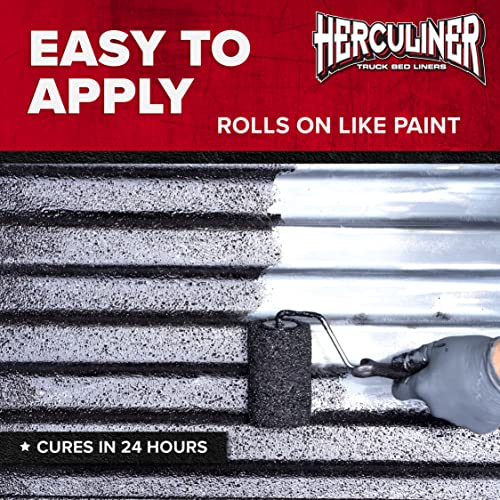 Herculiner Roll-On Bed Liner Kit - Black, 1 Gallon, DIY Truck Bed Coating, 1 Count
