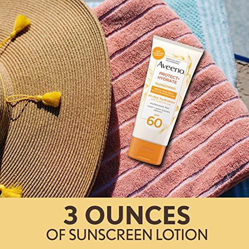 Aveeno Protect + Hydrate Moisturizing Body Sunscreen Lotion with Broad Spectrum SPF 60 & Prebiotic Oat, Weightless & Refreshing Feel, Paraben-Free, Oil-Free, Oxybenzone-Free, 3.0 fl. oz | Moisturizing, Body, Prebiotic Oat, Weightless, Refreshing Feel