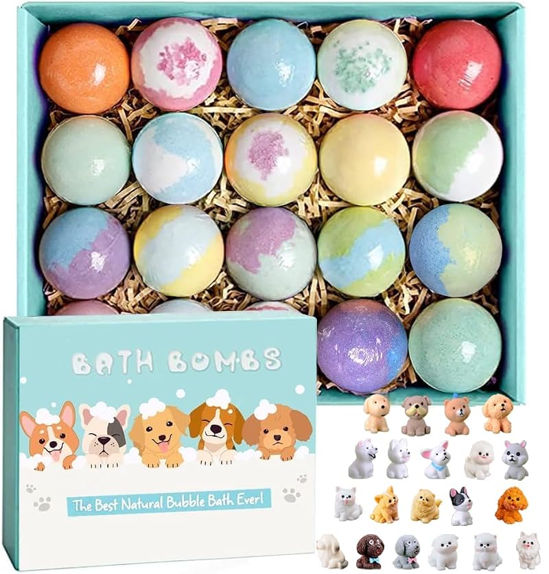 Multi-colored Kids Bath Bombs with Surprise Puppy Dolls - Organic 20 Pack