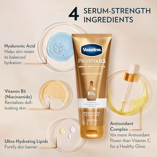 Vaseline Pro VitaB3 Serum Burst Lotion Luminous Glow Healthy, Glowing Skin, Lightweight 10x Antioxidant Power of Vitamin C with Vitamin B3, Hyaluronic Acid & Vitamin E, 7.5 Fl Oz