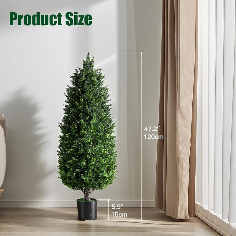 4FT Artificial Topiary Trees Outdoors - UV Resistant Lifelike Cedar Shrubs, Faux Evergreen for Front Porch (Set of 2) - Variation: 4ft