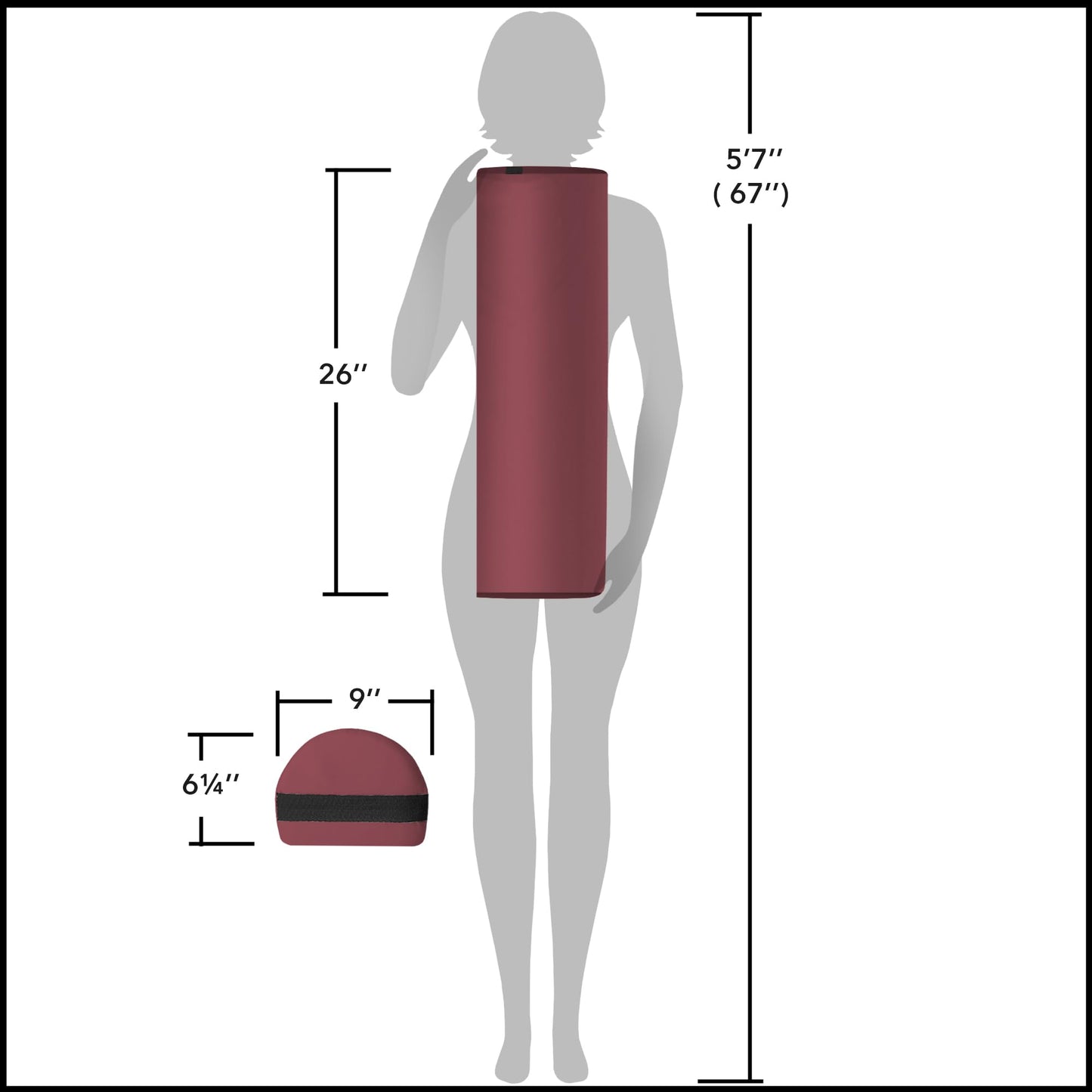 Saloniture 3/4 Jumbo Round Massage Table Bolster Pillow Pad - 26 x 9 x 6-1/4 Inch - Burgundy