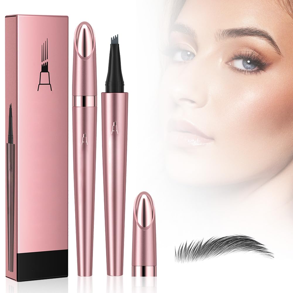 Eyebrow Pen, 2025 New Waterproof Microblading Eyebrow Pencil, 4 Tip Eye Brow Pen, Long-lasting Natural Eyebrow Makeup Fine Stroke Magic Eyebrow Pencil for Women (Gray)