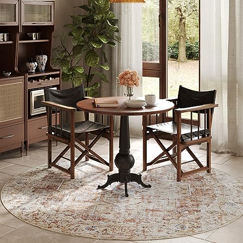Jinchan 8ft Round Medallion Vintage Area Rug - Brick Red, Machine Washable