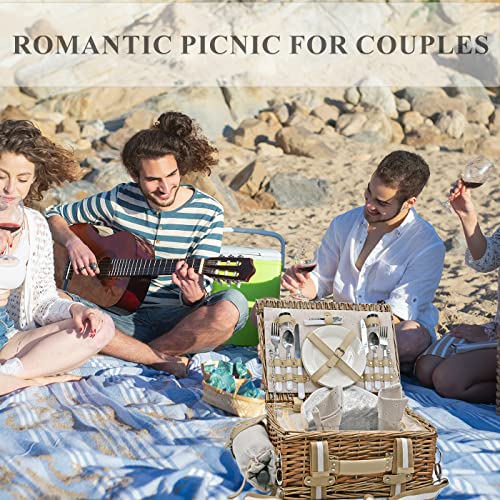 Grey 31-Piece Picnic Basket Set for 4 with Insulated Cooler & Waterproof Blanket