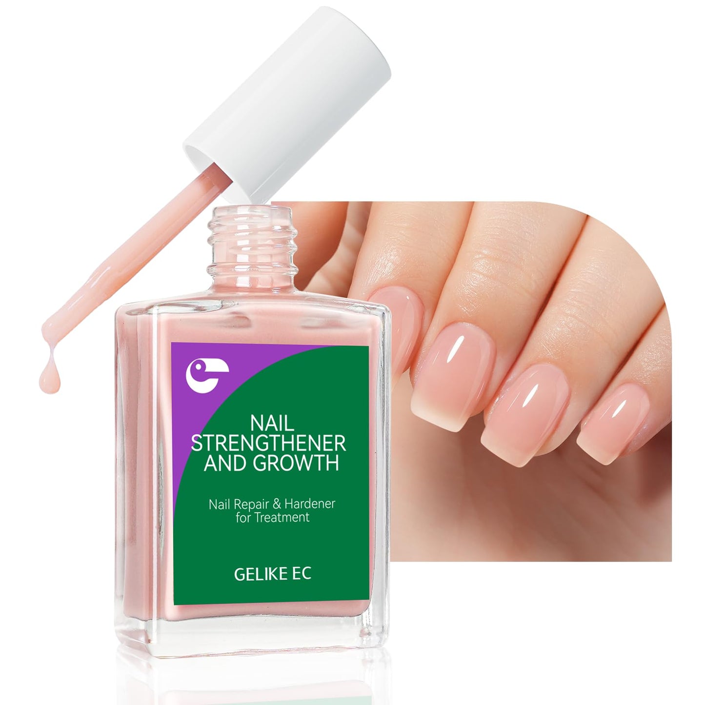 gelike ec Protein Nail Strengthener and Growth Polish: Nude Blush 15ml 6 in 1 Natural Nail Hardener Extra Strong and Growth - Nail Polish Hardener for Weak and Damaged Nails