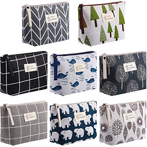 Boao 8 Pieces Canvas Cosmetic Bags Printed Small Makeup Bag Multi Function Travel Organizer Pouch Purse with Zipper for Women Fall Vacation Travel Toiletry storage Christmas Birthday Gift, 8 Styles