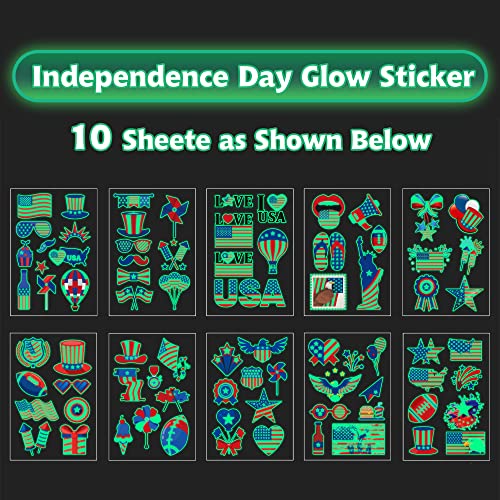 70PCS 4th of July Decorations Temporary Tattoos£¬Red White and Blue Party Supplies£¬Fourth of July Glow in The Dark Sticker Patriotic Party Decorations Favors Supplies Independence Day Memorial Day Decorations