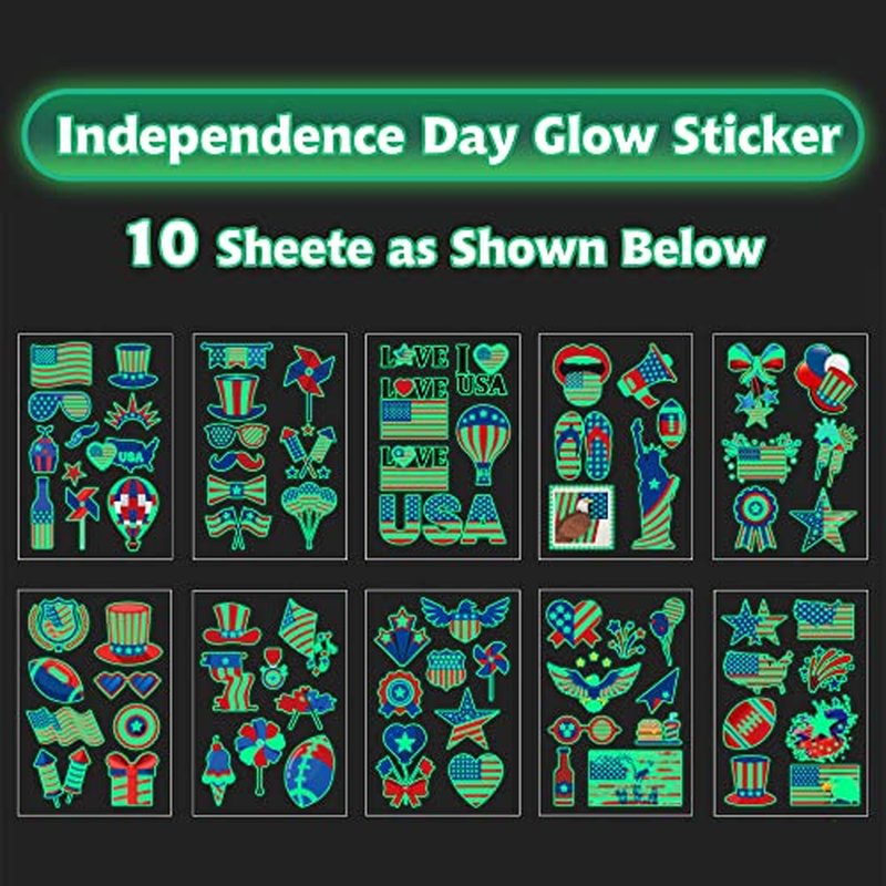 70PCS 4th of July Decorations Temporary Tattoos£¬Red White and Blue Party Supplies£¬Fourth of July Glow in The Dark Sticker Patriotic Party Decorations Favors Supplies Independence Day Memorial Day Decorations