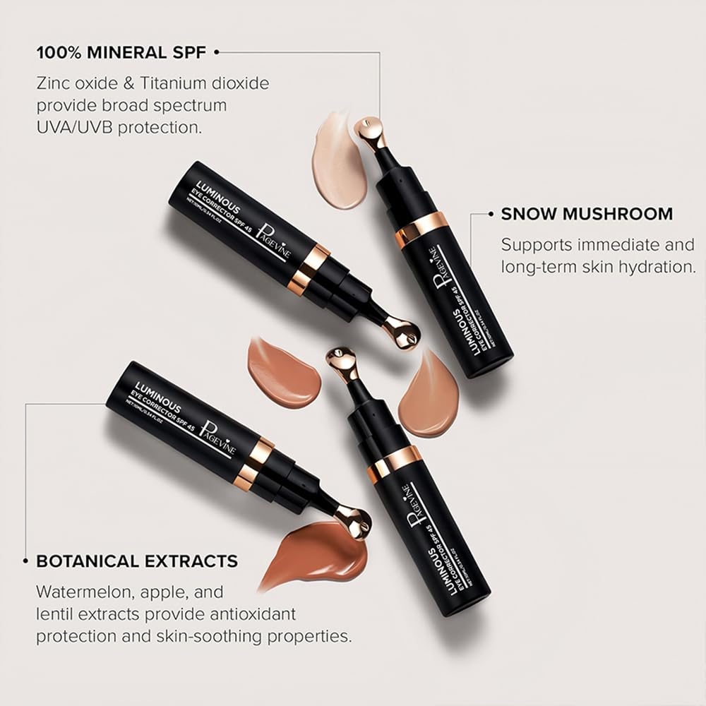 Luminous Eye Corrector SPF 45 – Brightening Undereye Concealer for Dark Circles, Hydration, Lightweight, Crease-Resistant Formula, Natural Radiant Finish for All Skin Tones (04# Warm Skin Tone)
