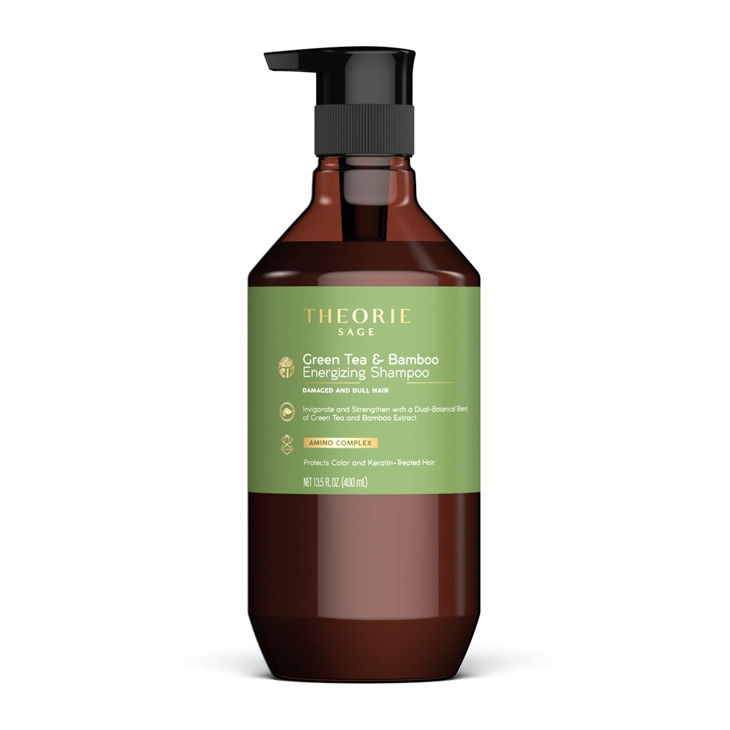Theorie Green Tea & Bamboo Energizing Shampoo - Invigorate & Strengthen, Irresistible Scent of Green Tea, Jasmine, Amber & Cypress - For Damaged & Dull Hair - Color & Keratin Safe - 400mL