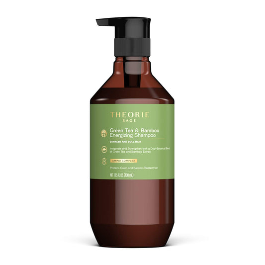 Theorie Green Tea & Bamboo Energizing Shampoo - Invigorate & Strengthen, Irresistible Scent of Green Tea, Jasmine, Amber & Cypress - For Damaged & Dull Hair - Color & Keratin Safe - 400mL