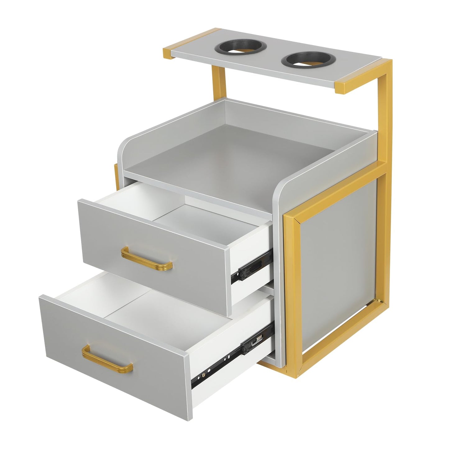 Suspended Salon Station for Hair Stylist, Wall Mounted Styling Salon Station Storage Cabinet w/2*Drawers &Hair Dryer Stand,Floating Nightstand Stylist Storage Cabinet for Home (Glod+Gray)