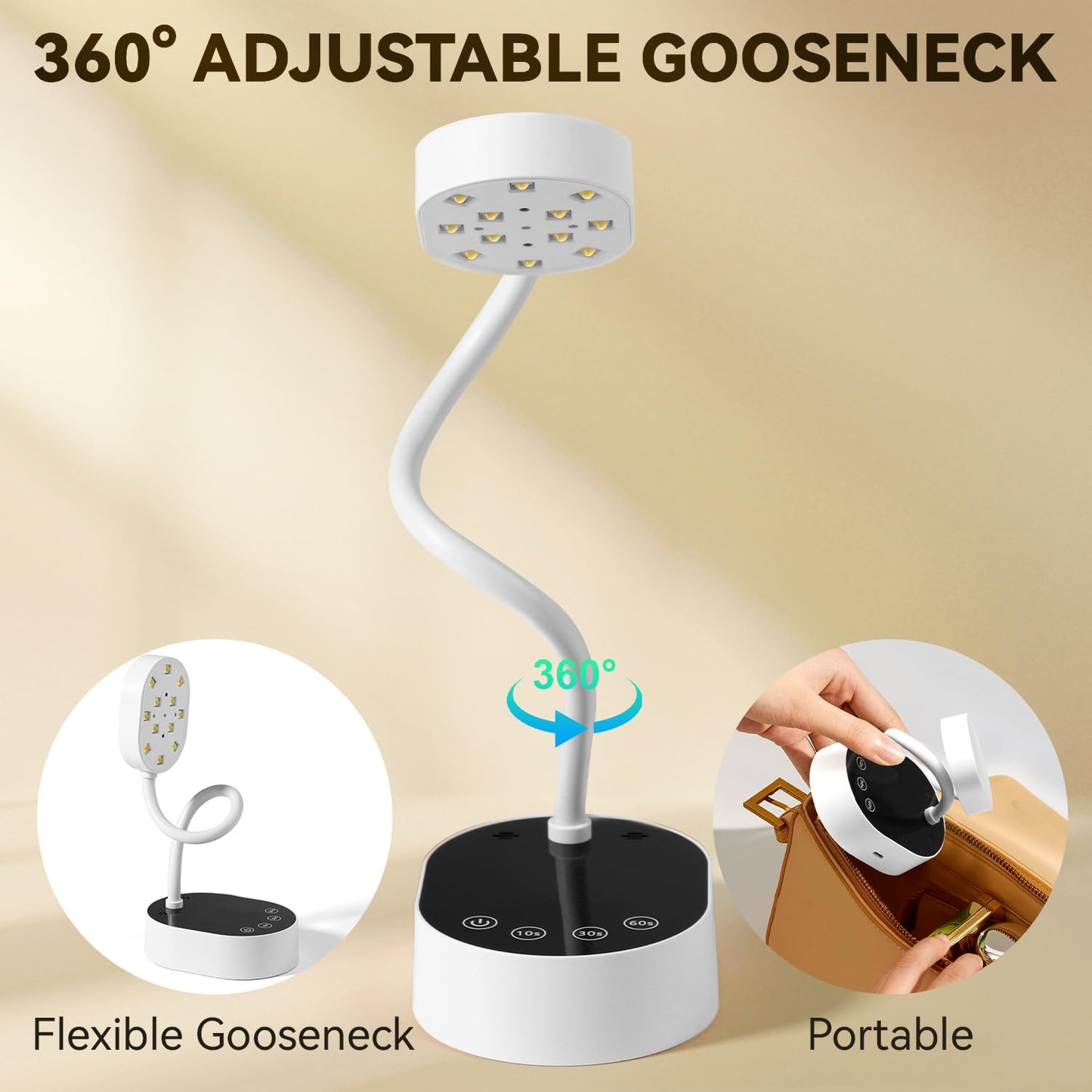 AORAEM UV Nail Lamp, Gooseneck Mini U V Light for Gel Nails, 36W Rechargeable LED Flash Cure Lamps with 4 Timers & Auto Sensor, Quick Dry Professional Nail Dryer for Salon Home DIY Use, White