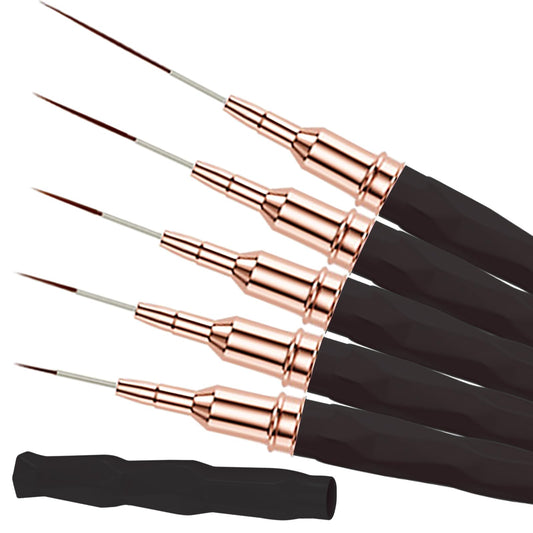 Keepzi Pinceles Liners Para Decorar Uñas Profesionales, Thin Nail Art Paint Detailing Brush 5Pcs for Nails, Design Detail Nail Art Brushes for Gel Polish - Black