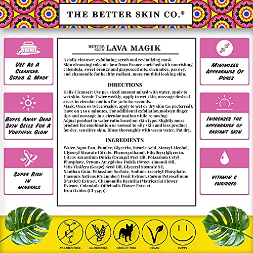 Better Skin Lava Magik 2oz - 2 Pack Face Mask, Scrub & Cleanser for Radiant Skin