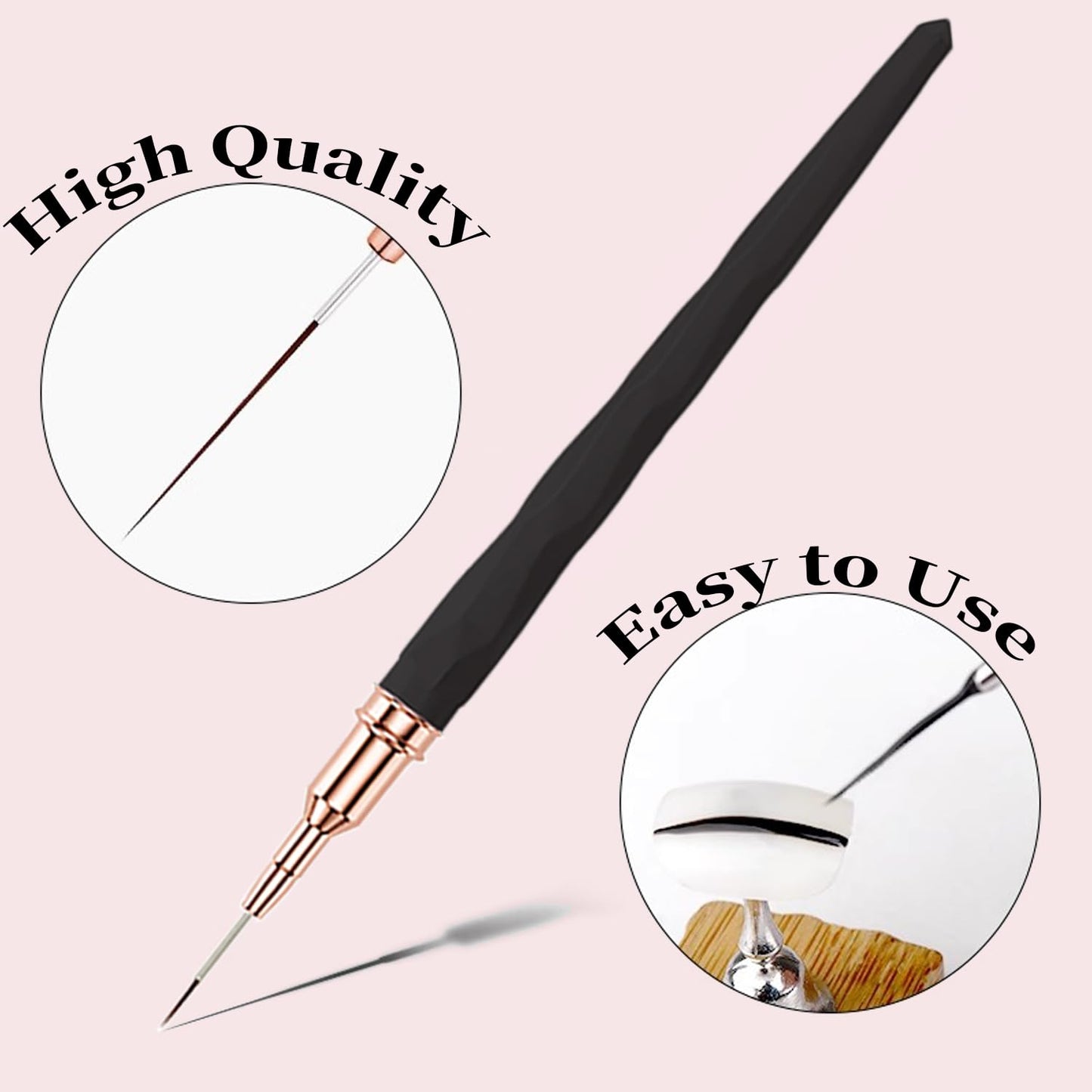 Keepzi Pinceles Liners Para Decorar Uñas Profesionales, Thin Nail Art Paint Detailing Brush 5Pcs for Nails, Design Detail Nail Art Brushes for Gel Polish - Black