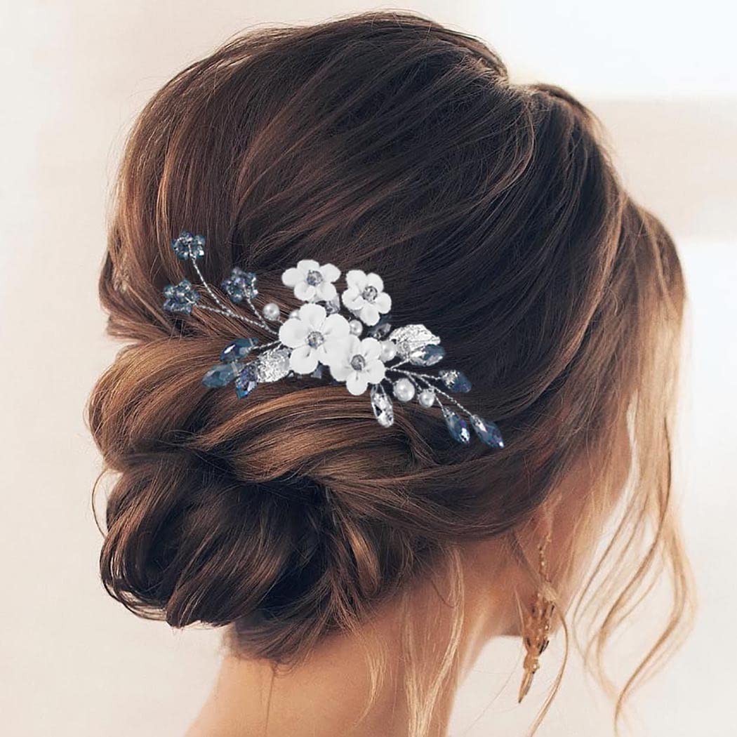 EARENT Blue Wedding Hair Accessories Flower Hair Comb for Women
