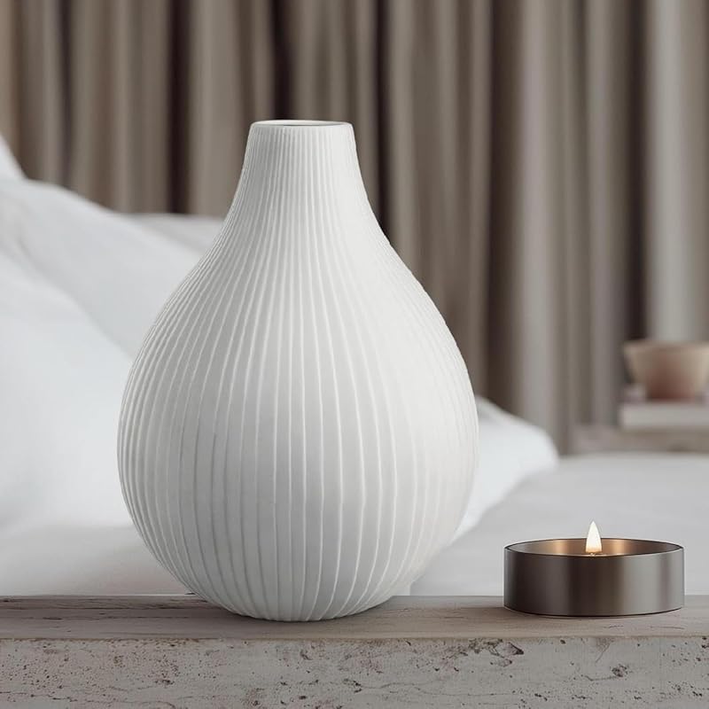 Delia Handcrafted Ceramic Table Lamp - Modern Narrow Vase Shape, Bedside & Living Room