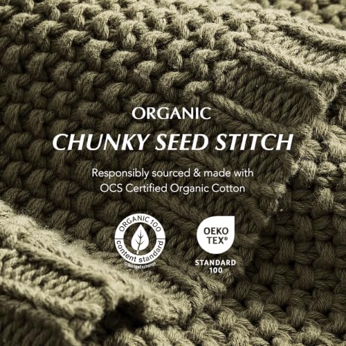 EverGrace Organic Cotton Chunky Knit Throw Blanket 50x60 Olive Green