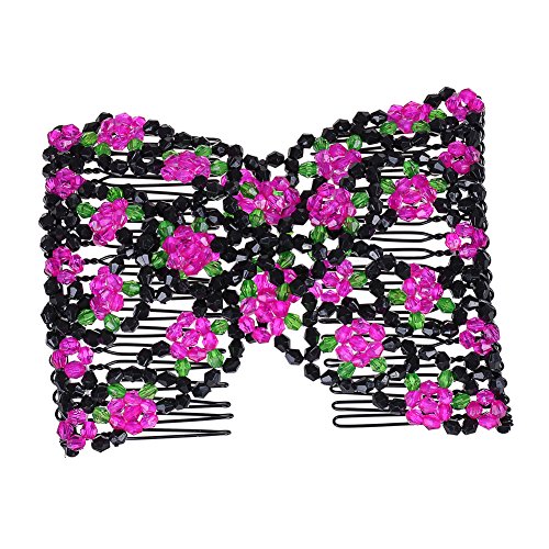 Stretch Beaded Hair Combs Set - Assorted Colors and Designs, 10 Pcs