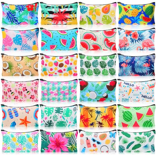 Tropical Makeup Bags Set - 24 Canvas Cosmetic Pouches for Travel & Gifts