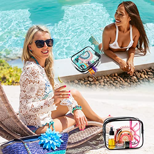 Hillban 12 Pcs Rainbow Clear Makeup Bag for Women Inspirational Quotes PVC Waterproof Cosmetic Bags Appreciation Travel Toiletry Pouch Gifts for Teacher Student Adults(Black)