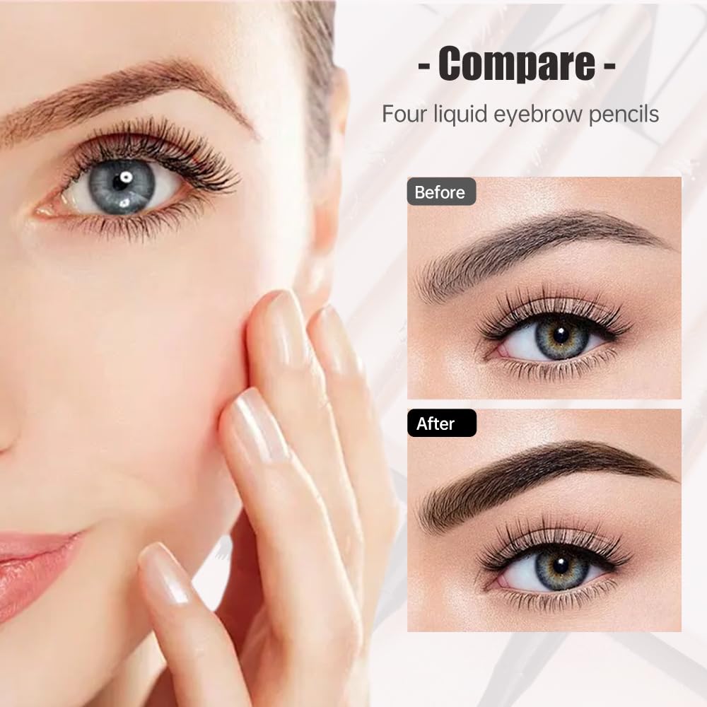 Eyebrow Pen, 2025 New Waterproof Microblading Eyebrow Pencil, 4 Tip Eye Brow Pen, Long-lasting Natural Eyebrow Makeup Fine Stroke Magic Eyebrow Pencil for Women (Dark Brown)