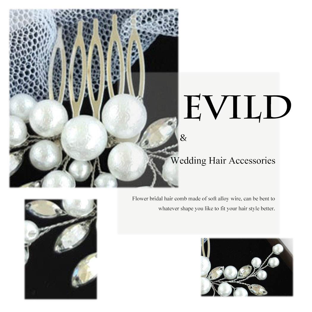 Evild Pearl Hair Accessories Wedding Hair Comb Silver Rhinestone Hair Piece for Women(Silver)