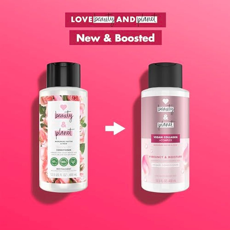Love Beauty and Planet Vegan Collagen Moisture Conditioner Murumuru Butter & Rose, for Color-Treated Hair Vibrancy,with a vegan,sulfate-free,paraben-free,silicone-free,and cruelty-free formula. 13.5oz